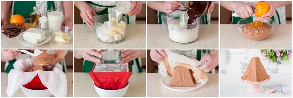 A Step by Step Collage of Making Easter Chocolate Paskha — Stock Photo, Image