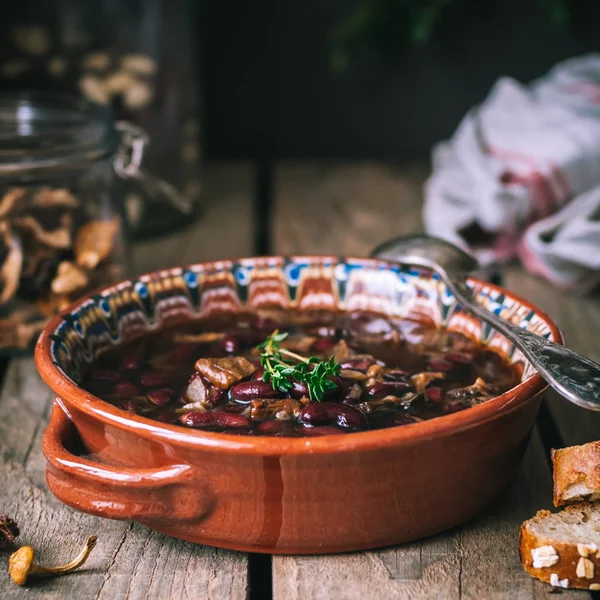 Wild Mushroom and Kidney Bean Soup — Stock Image Wild Mushroom and Kidney Bean Soup Stock Image