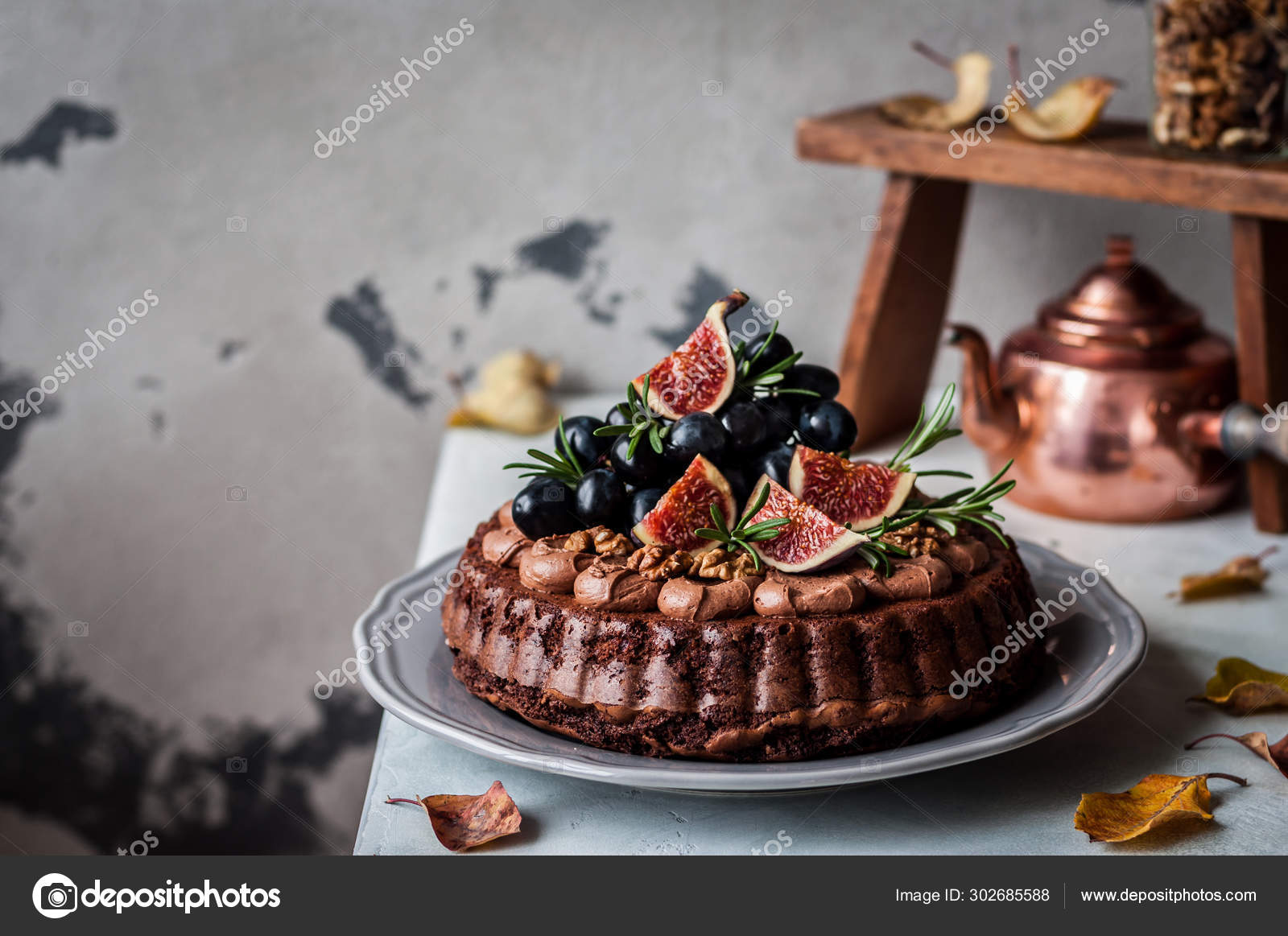 Fall Chocolate Cake With Fruits And Nuts Stock Photo By C Dolphy Tv