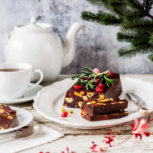 Christmas Chocolate Mosaic Cake — Stock Photo, Image