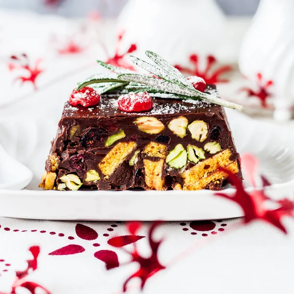 Christmas Chocolate Mosaic Cake — Stock Photo, Image