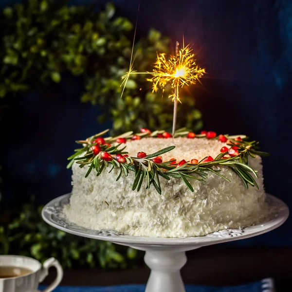 Cristmas Coconut Cake with a Sparkler