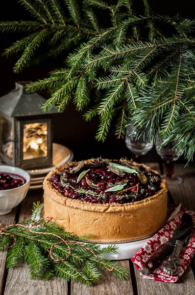 Meat Pie with Cranberry Sauce — Stock Photo, Image