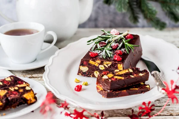 Christmas Chocolate Mosaic Cake — Stock Photo, Image