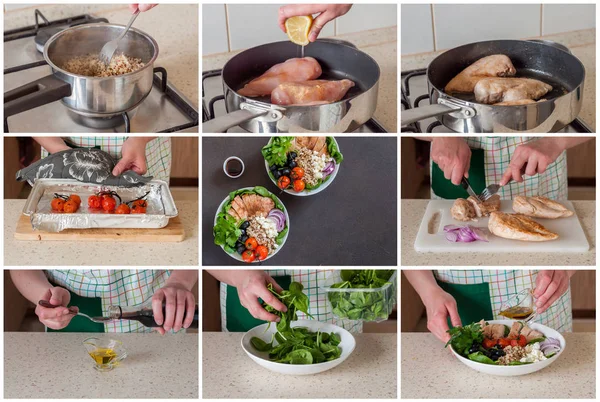 A Step by Step Collage of Making Buddha Bowl — Stock Photo, Image