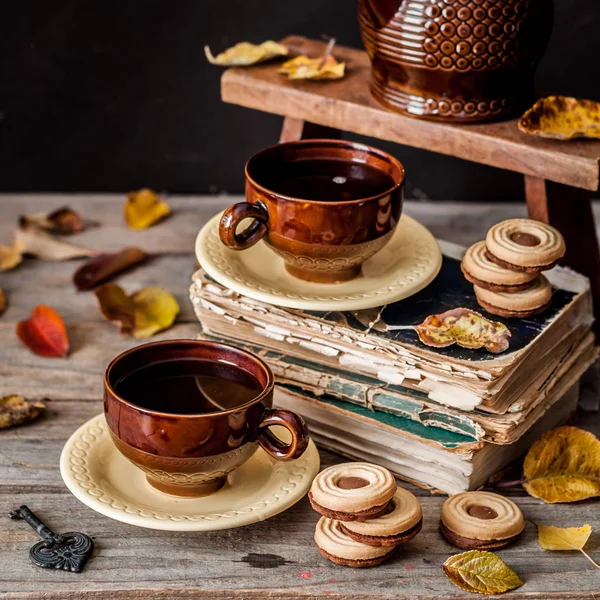 Té y galletas, estado de ánimo de otoño — Foto de Stock