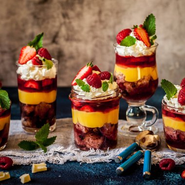 Meyve kek, jöle ve Berry Bireysel Trifles