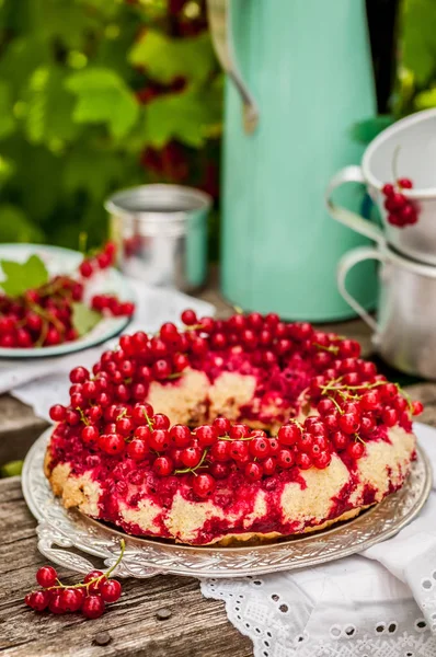 Czerwona porzeczka do góry nogami bundt ciasto — Zdjęcie stockowe