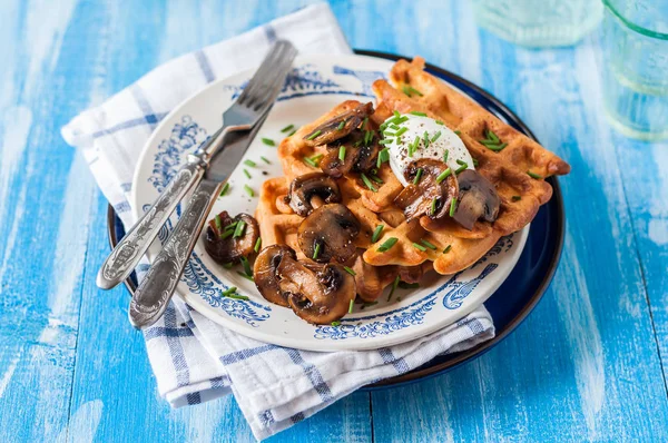 Potato Waffles with Mushrooms — Stock Photo, Image