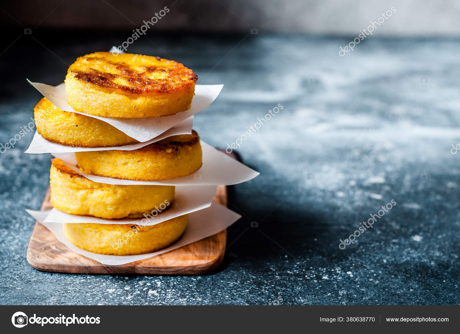 Stack Fried Polenta Discs Copy Space Your Text Stock Photo by ©dolphy