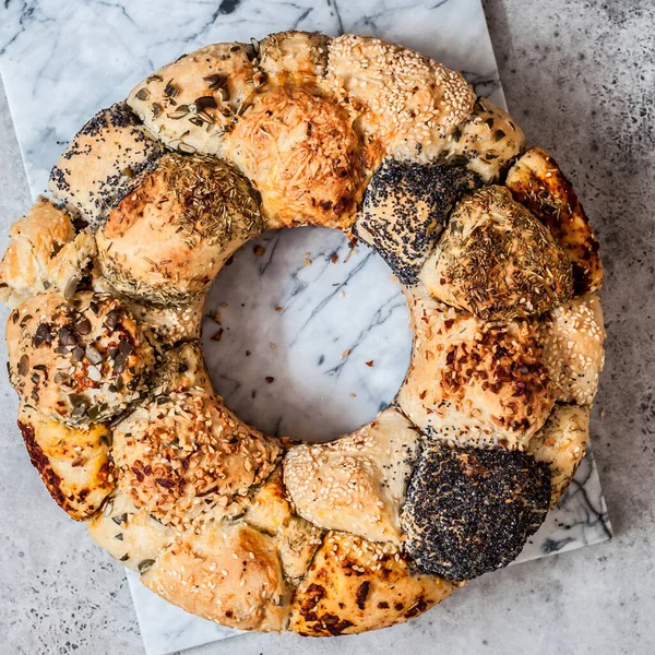 Savoury Monkey Puzzle Bread Herbs Seeds Nuts Cheese Square — Stock Photo, Image