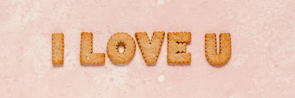 Crackers Disposé Comme Une Phrase Love Bannière — Photo