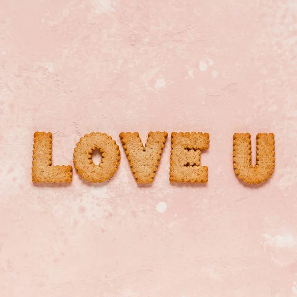 Crackers Arrangés Comme Une Phrase Love Carré — Photo