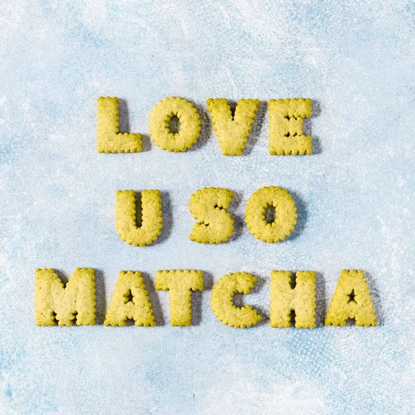 크래커들은 Matcha Square Phrase Love Matcha — 스톡 사진