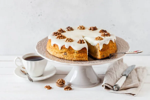 Pastel Calabaza Rodajas Con Nueces Glaseado Queso Crema — Foto de Stock