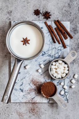 Sıcak Çikolata İçindekiler: Süt, Baharat, Kakao Tozu, Şekerlemeler