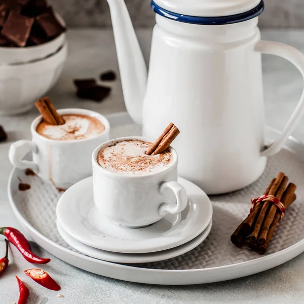 Hot Chocolate Chili Cinnamon Topped Whipped Cream Square — стокове фото