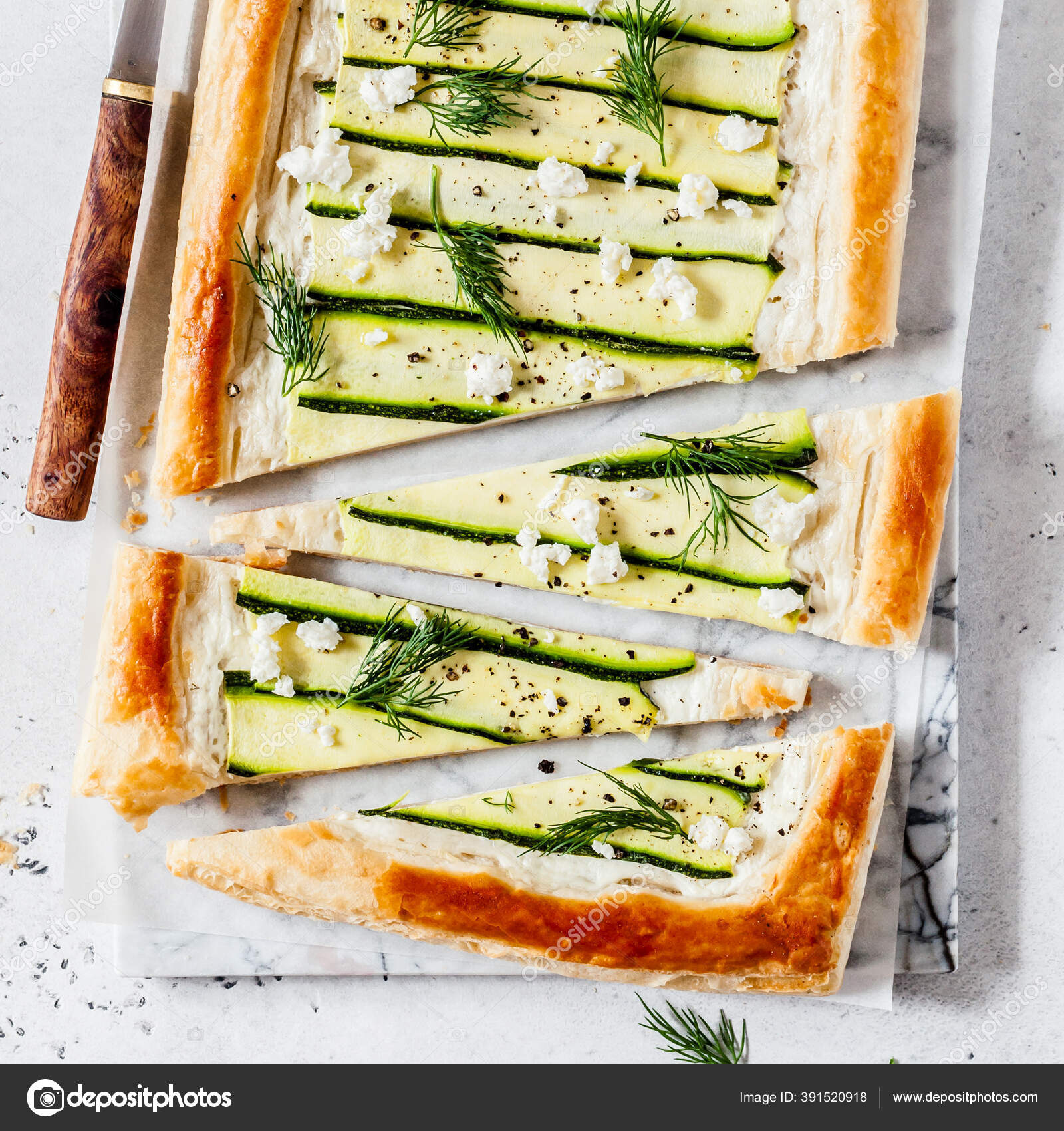 Puff Pastry Zucchini Cheese Tart Dill Square — Stock Photo © dolphy_tv