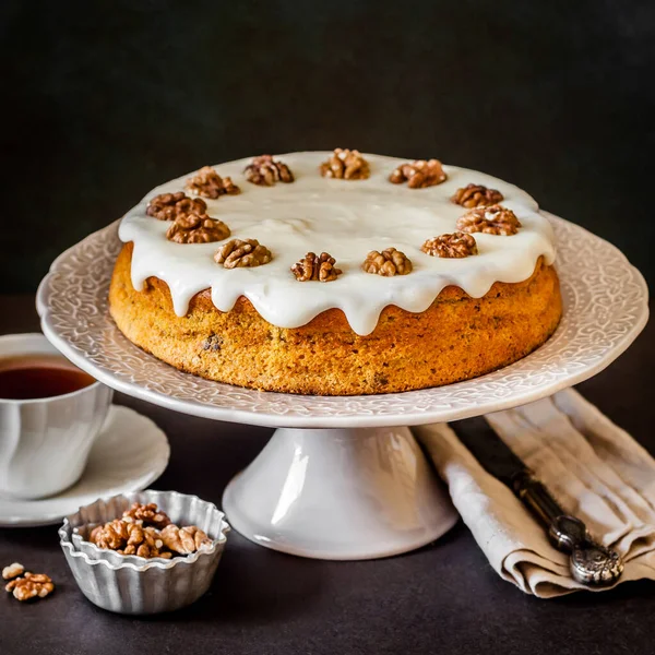Pumpkin Cake Walnuts Cream Cheese Frosting Square — стокове фото