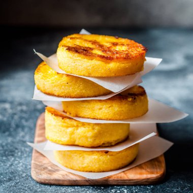 A Stack of Fried Polenta Discs, square clipart
