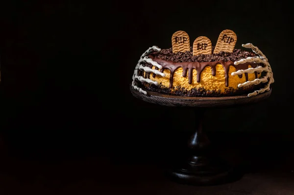 Κολοκύθα Cheesecake Εορταστική Απόκριες Διακόσμηση Αντίγραφο Χώρο Για Κείμενό Σας — Φωτογραφία Αρχείου