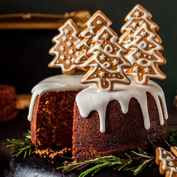 Sliced Gingerbread Cake Decorated Spiced Christmas Cookies Square — Stock Photo, Image