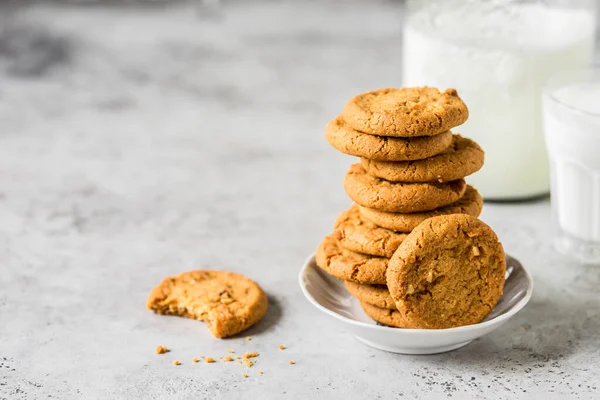 Stack Cookies Milk Copy Space Your Text — Stock Photo, Image