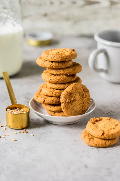 Stack Cookies Milk Copy Space Your Text — Stock Photo, Image