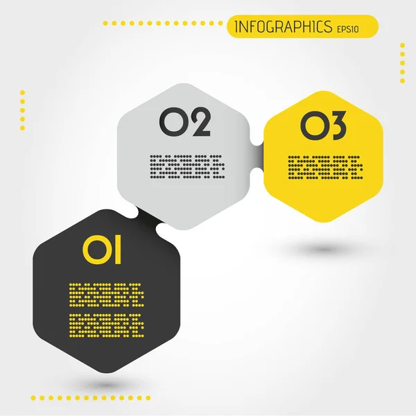 Gabarit infographique hexagonal jaune avec trois étapes — Image vectorielle