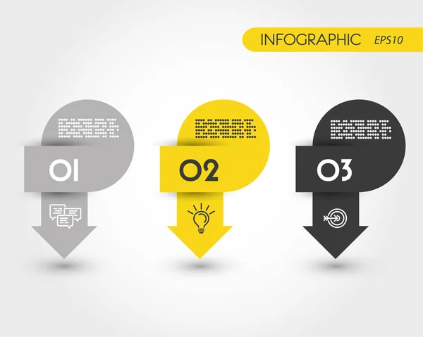 Amarillo ronda infografía tres flechas con números — Archivo Imágenes Vectoriales