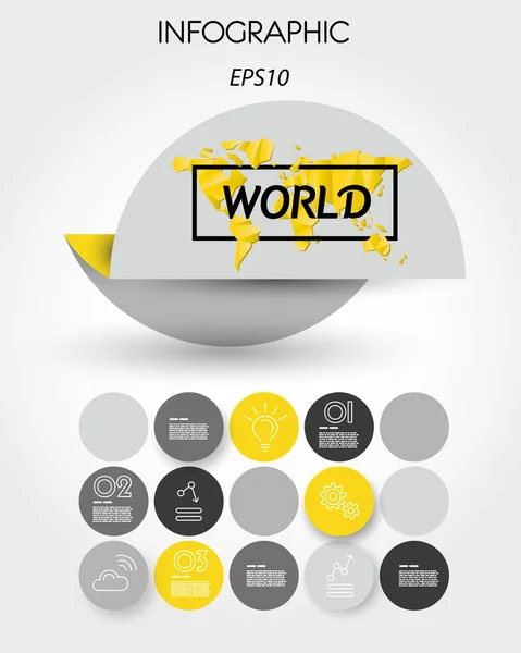 Elemento infográfico amarillo con mapa del mundo — Vector de stock