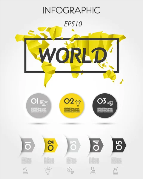 Conceito infográfico amarelo com mapa do mundo — Vetor de Stock