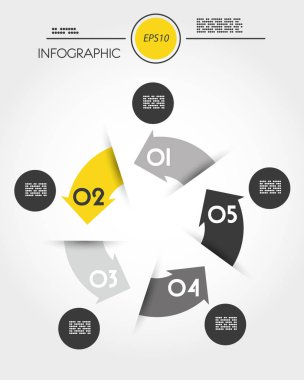Beş seçenek olan sarı Infographic daire