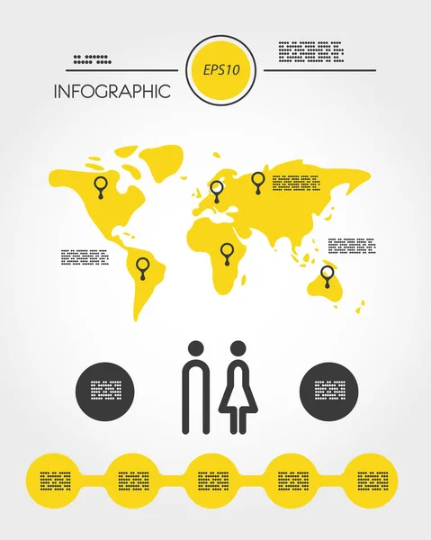 Harita ve insanlar ile sarı Infographic şablonu — Stok Vektör