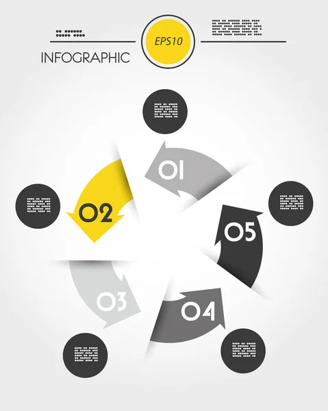 Beş seçenek olan sarı Infographic daire — Stok Vektör