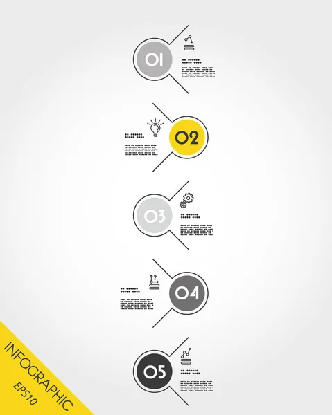 Linha do tempo amarela com opções de círculo — Vetor de Stock