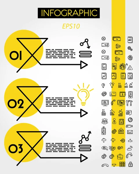 Flecha de infografía lineal amarilla con iconos — Vector de stock
