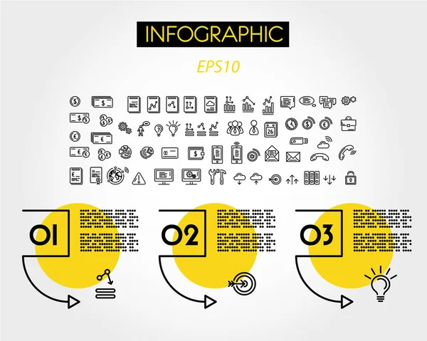Cuadrados de infografía lineal amarilla con arco — Archivo Imágenes Vectoriales