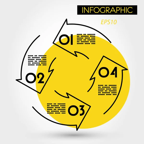 Sarı daire içinde dört doğrusal Infographic ok — Stok Vektör