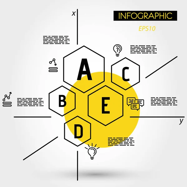 Hexagones jaunes avec icônes — Image vectorielle