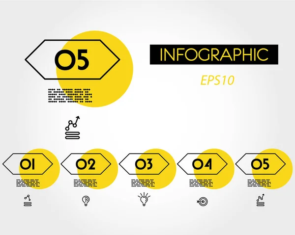 Żółty liniowe infografikę zestaw sześciokątów z ikonami — Wektor stockowy