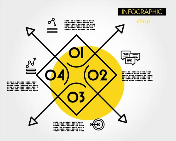 Grand carré infographique linéaire jaune avec des flèches — Image vectorielle