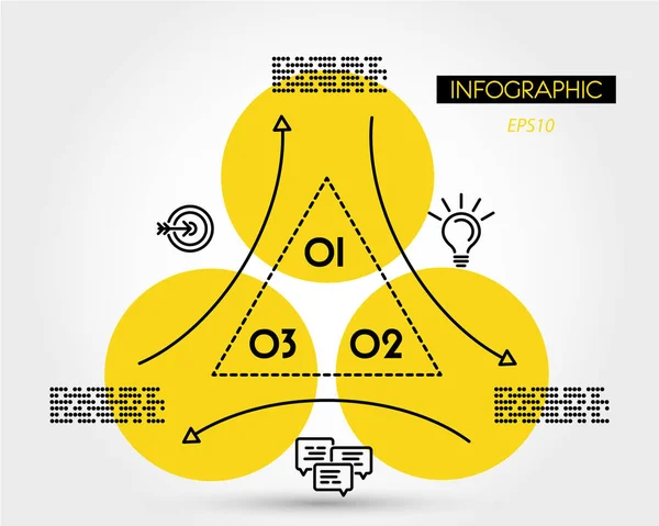 Žlutá lineární infografika trojúhelník s kroužkem — Stockový vektor