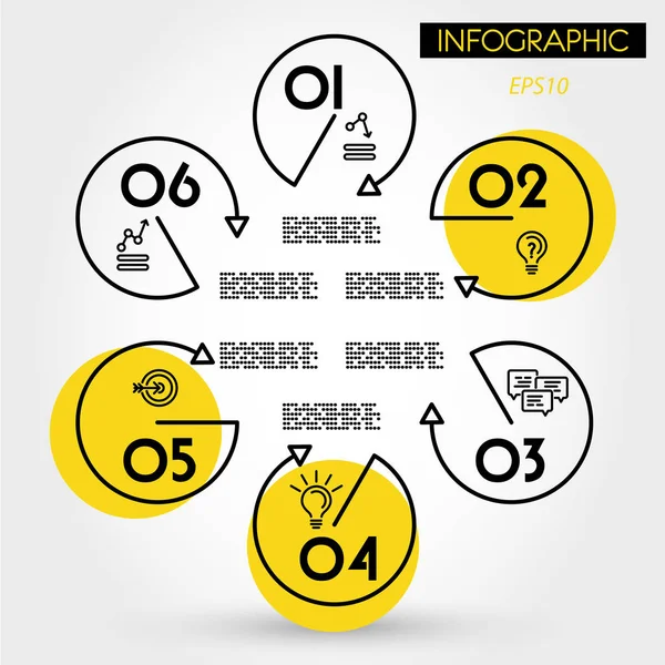 黄色六角形信息图线性概念 — 图库矢量图片