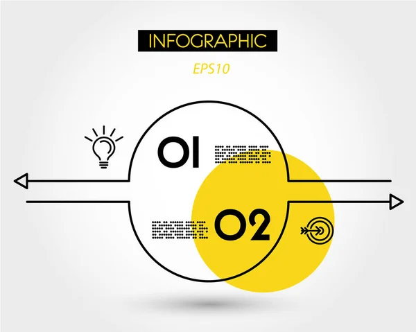 Yellow linear infographic set of circles with arrows — Stock Vector