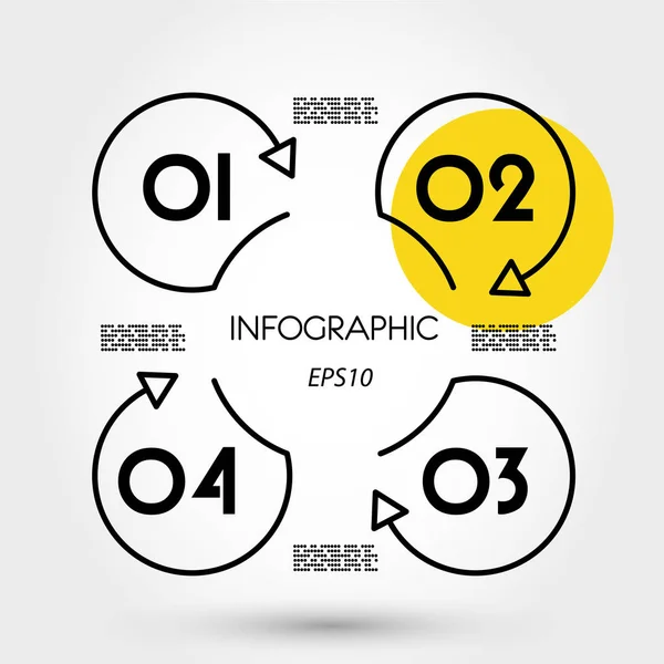 Sarı doğrusal infographics dört yüzük — Stok Vektör