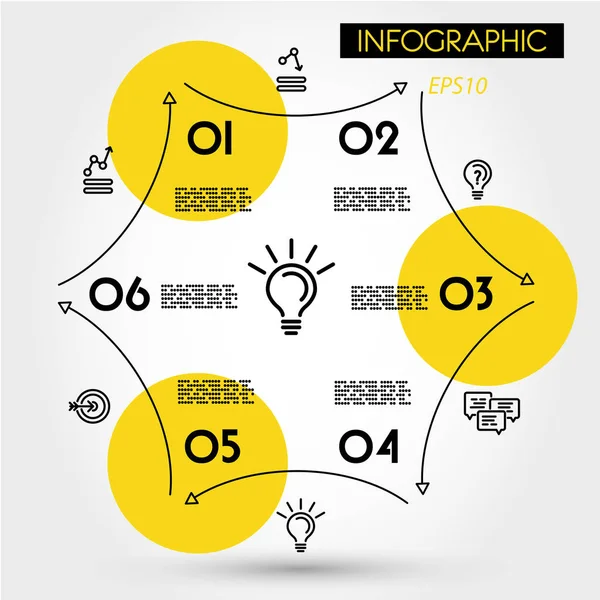 Esagono infografico lineare giallo con frecce Vettoriali Stock Royalty Free