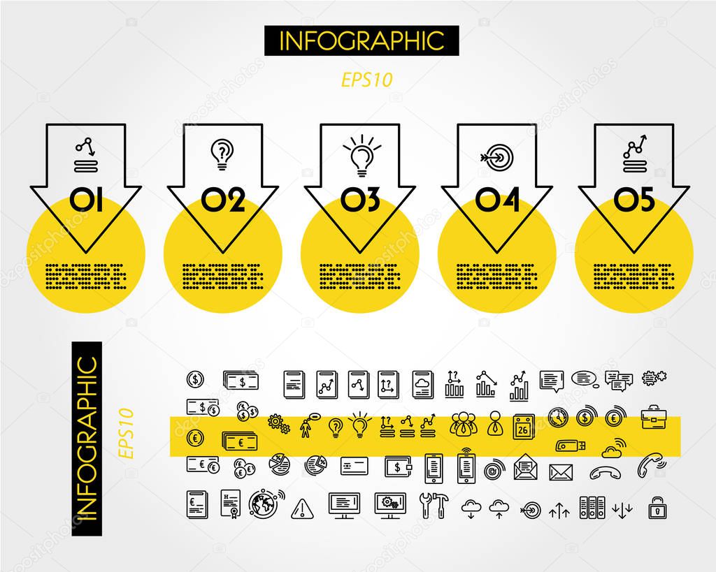 yellow linear infographic big reverse arrows