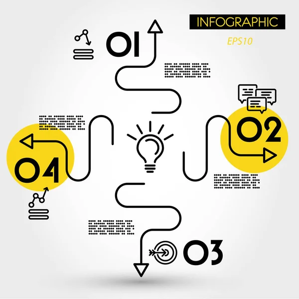 Infographie linéaire jaune avec 4 courbes — Image vectorielle