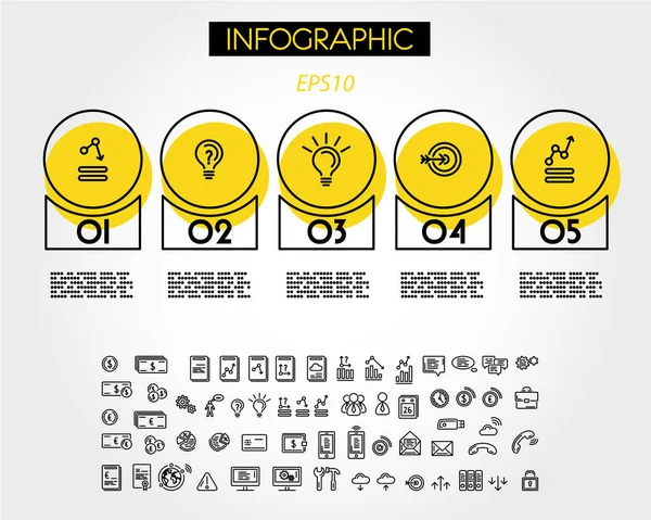 Sarı doğrusal Infographic öğeleri daireler — Stok Vektör